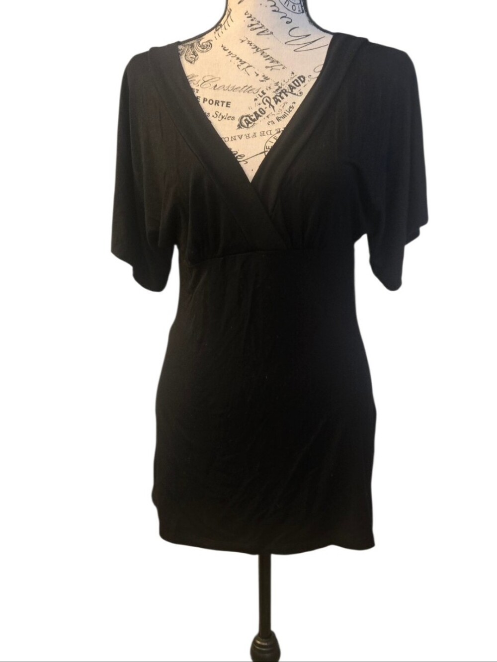 Slim V-Neck Black Tunic with Empire Waist